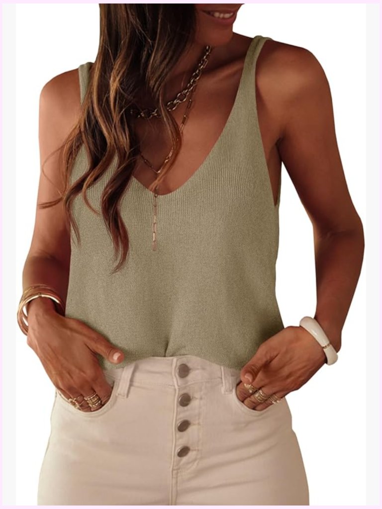 Womens Knit Sweater Tank Tops V Neck Loose Fit Sleeveless Casual Summer Top